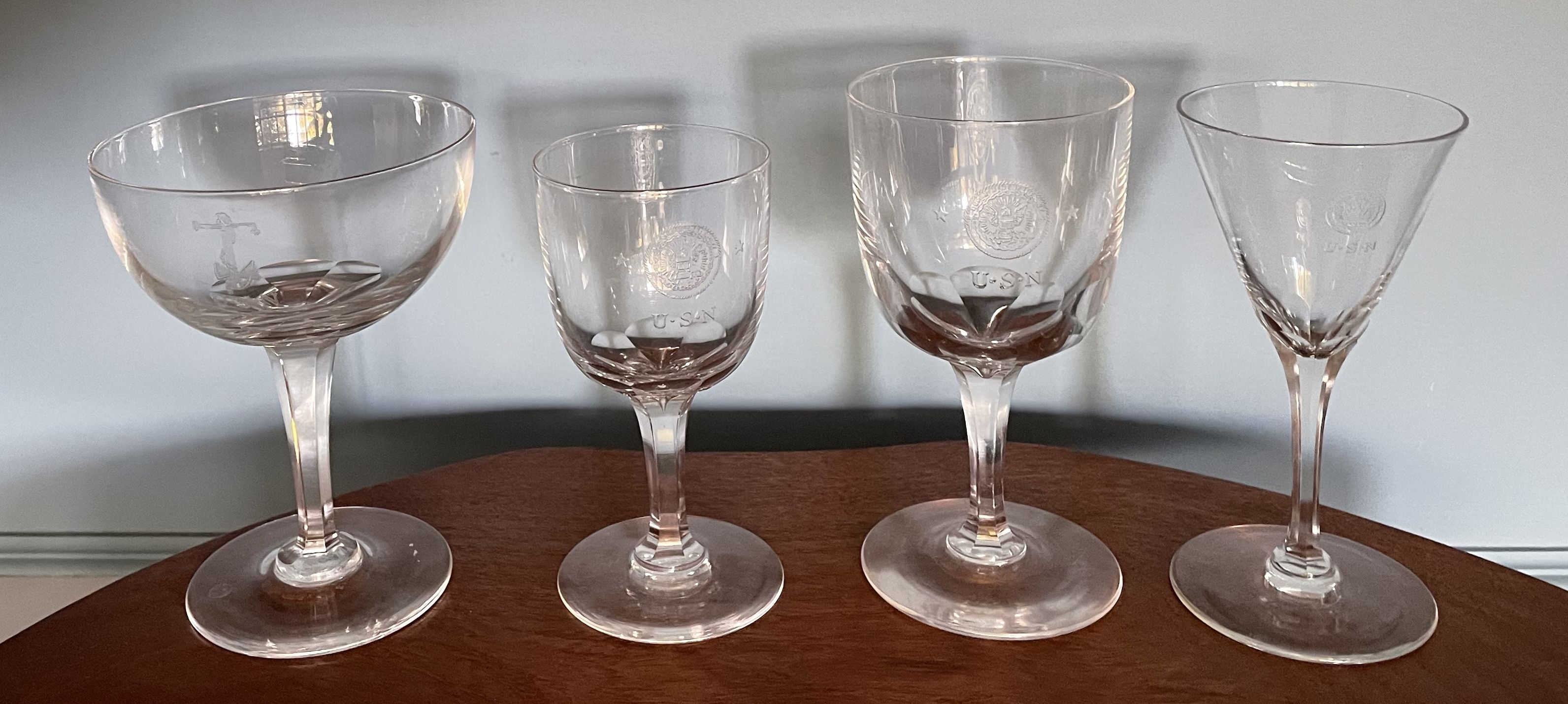 Crystal Decanter and Wine Glasses Great White Fleet and WWI Era